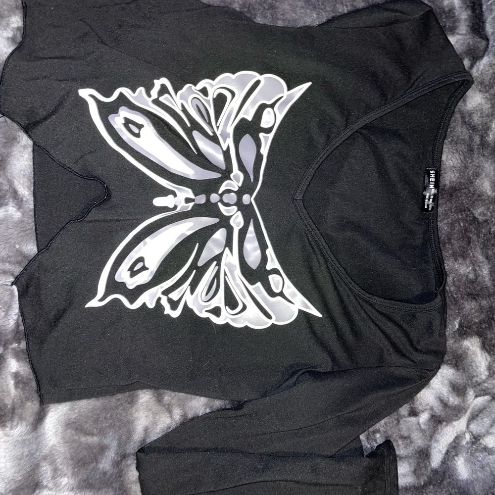 Asymmetrical butterfly crop top Shein T-shirt